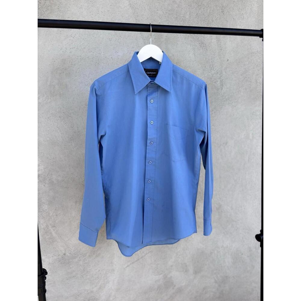 Vintage 1980s Campus Studio Button Up Shirt Medium Blue Old Stock Longsleeve 80s
